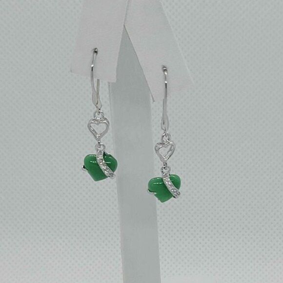 Sterling Silver 925 Heart Jade Earrings - Picture 1 of 5